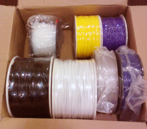 Various colorful plastic filaments