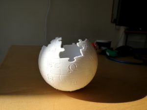 Wikipedia globe 3D printed with PLA